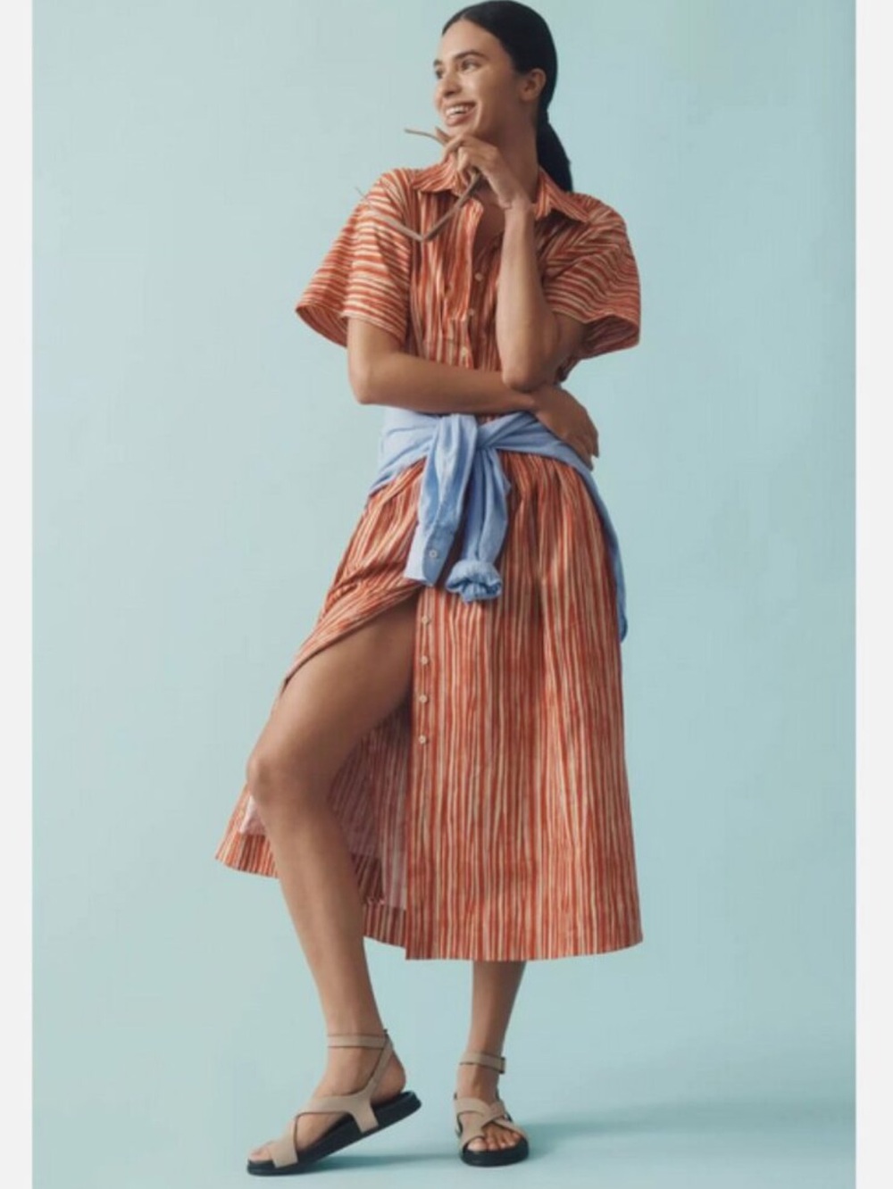 “EXQUISE” Anthropologie The Tobie Striped Button Down Shirt Dress